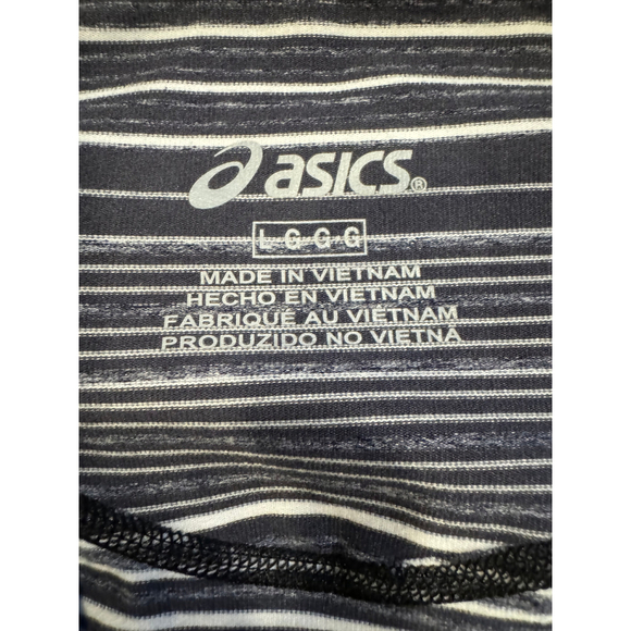 ASICS Black and White Striped Quarter-Zip Long Sleeve Top - Size L - Picture 7 of 8